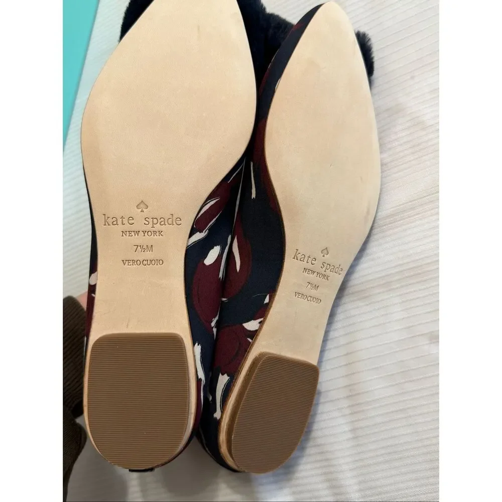 kate spade‎ Navy Floral Fur Bow Flats